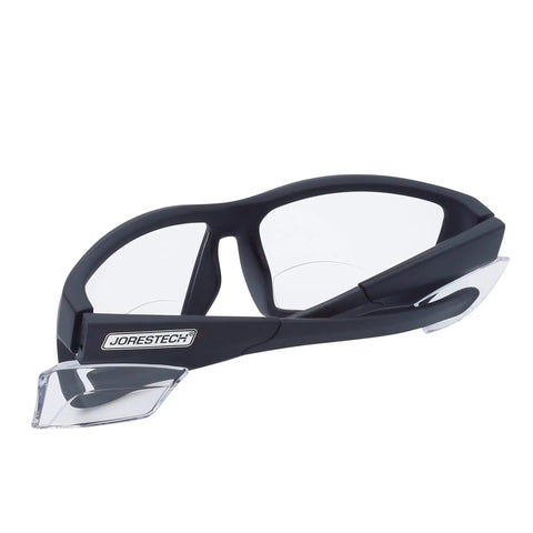 Rock Solid Safety Bifocal Glasses With Side Shields, black frames, 2.0 diopter clarity lenses, ergonomic fit for job site use.