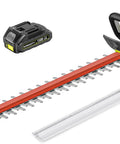 22 Inch Cordless Hedge Trimmer With Two Batteries And Charger 20V Lightweight Handheld Electric Hedge Cutter laid out