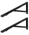 Heavy Duty 24 Inch Folding Shelf Brackets Two Pack Wall Mounted Table Lifts With Slick Swing Action Hella Tough rated for 330 lb loads black iron hardware.