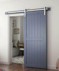 Installed Six Feet Brushed Nickel Sliding Barn Door Hardware Kit For 36 Inch Door with Smooth Quiet Track System