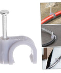 100 Pcs Wire Staples And Cable Clips With Steel Nails PE Material for Ethernet and Coaxial Cables, gray clamp close-ups
