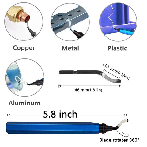 Linelucool deburring tool with blue handle and 10 HSS blades; for metal, aluminum, copper, and plastic pipes.
