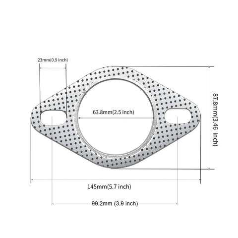 Graphite high-temperature exhaust flange gasket with fire ring; 63.8mm bore; 2-bolt for 2.5-inch pipe