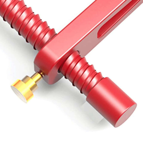 Close-up of Heavy Duty 20mm Woodworking Clamp Set with protective pins, aluminum alloy for a rock solid hold, adjustable height.
