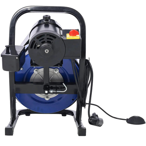 Heavy Hitter Electric Drain Auger Machine With Sixty Foot Cable And Four Cutter Heads, close-up view of motor and controls.