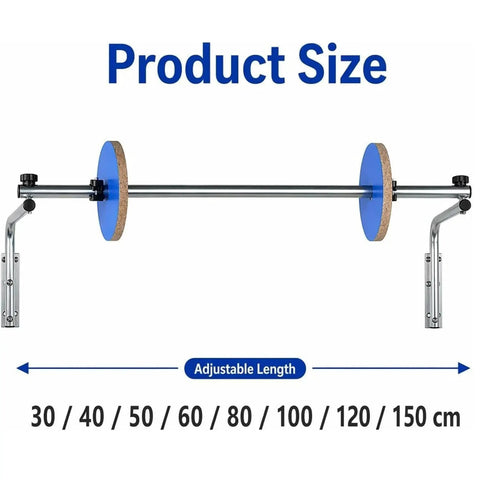 Heavy Duty Wall Mounted Bubble Wrap Dispenser And No Sweat Cushion Foam Stand For Fast Pack Ship Routines And Small Business Shipping Supply Organization adjustable length display with blue and cork details.