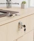 Sleek Silver Zinc Alloy Cam Lock for cabinets with keys in a modern office setting