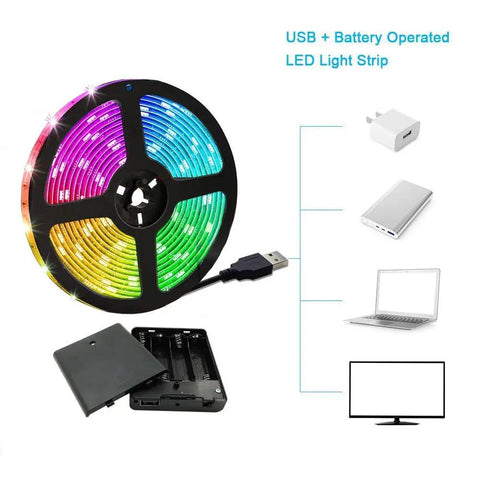 Battery Powered LED Strip Lights 9.8ft With 24 Key Remote DIY Indoor And Outdoor Decor Easy Install With Adhesive Backing Great Mood Lighting For Home Garden Car Or Tent