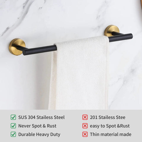 Get Your Hands On This Black And Gold Bathroom Hardware Set That Comes With Two Sixteen Inch Towel Bars Two Toilet Paper Holders