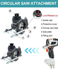 Circular saw attachment for Cordless 10-in-1 Brushless Tool Combo Kit, showcasing components like saw blade and protective cover.