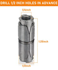 24 Pack Double Expansion Shield Anchors For Concrete Brick And Block Internal Thread One Quarter Inch Length One And A Quarter Inch External Diameter One Half Inch Zinc Alloy Heavy Duty Inside Screw Anchors with size specifications.