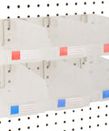 Extra Large Clear Pegboard Bins 6 Pack With Hooks For Any Peg Board mounted on white pegboard