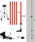 Diagram of Extendable Laser Level Pole with Telescoping Tripod 12 Feet Tall for Rotary and Line Lasers, red sections and mounting parts