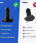 Comparison of Two Pack Oven Range Leveling Leg Set showing strong material, easy installation, perfect fit, wide compatibility benefits.