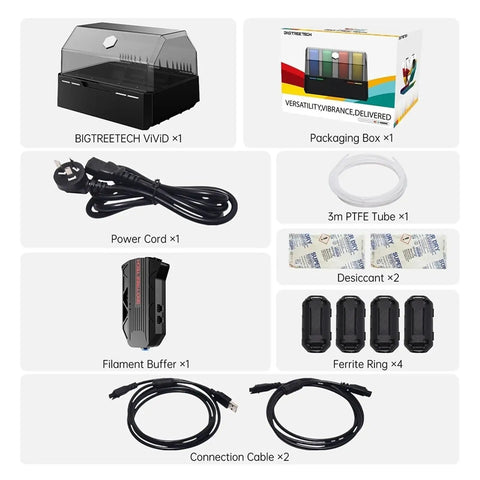 Klipper Rfid Filament Storage Box With Rgb Status Light For Automatic Spool Tracking And Dead Simple 3D Printing Workflow Compatible With Voron VZBot Killer Setup, includes device and accessories.