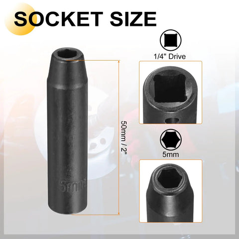 Heavy Duty Harfington Deep 5mm Sockets With 1/4" Drive And Adapter For Tough Rigs Plus CR-V Steel Durability To Handle Any Job. 5mm deep socket, 1/4" drive, CR-V steel, 50mm length