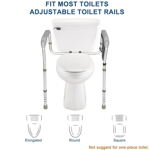 Adjustable Toilet Safety Rails With Grab Bar And Storage Bag For Seniors And Disabled Easy Push Button Height And Width Adjustment