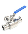 1.5-inch tri-clamp stainless steel sanitary ball valve with blue lever handle (3-way T-port)