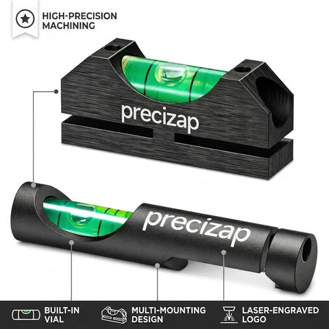 Pro Grade High Precision Scope Leveling Kit With Universal Magnetic Bubble Level Mount For Long Range Accuracy view showing laser-engraved logo and built-in vial