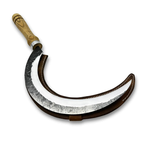 Hand-Forged Large Sickle With 7.5 Inch Blade, High-Carbon Steel For Gardening, Harvesting, And Landscaping, ergonomic handle