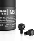 M5 Rack Screws With Nylon Washers And Cage Nuts 50 Piece Set For Server Racks Enclosures And Cabinets Heavy Duty Carbon Steel Hardware That Resists Stripping And Rust shown with packaging and individual screws.