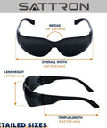50 Pack Tinted Safety Glasses With Scratch And Impact Resistance Dark UV Protective Lenses For Construction Outdoor Work And Shooting Affordable Eyewear That Blocks Glare And Keeps Your Eyes Safe, displayed from front and side angles with size details.