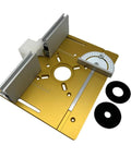 Heavy Duty Aluminum Router Table Insert Plate With Sharp Centering Bushing Solid Woodworking Milling Gear, gold plate with accessories.