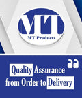 Logo of MT Products with the text 'Quality Assurance from Order to Delivery' on a blue and white background.