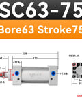 Diagram of Aluminum Alloy Pneumatic Air Cylinder Dual Action With Two And A Half Inch Bore And Three Inch Stroke Port Size Three Eighths Inch