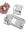 8 Pack Locking Latches For Boxes Sturdy Metal Cold Rolled Steel shown on hand and close-up for size reference