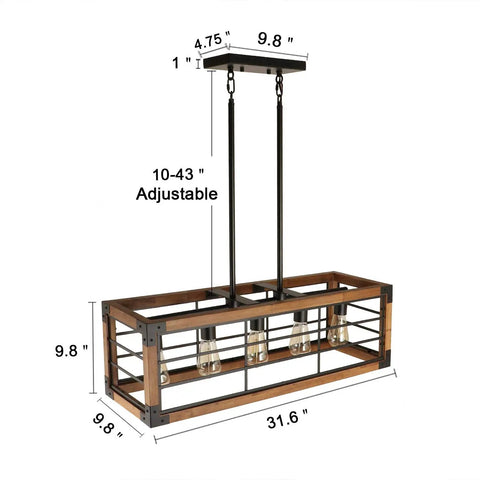 Linear Kitchen Chandelier Five Light Dope Farmhouse Pendant Lighting For Dining Room With Wood And Metal Frame Adjustable Height