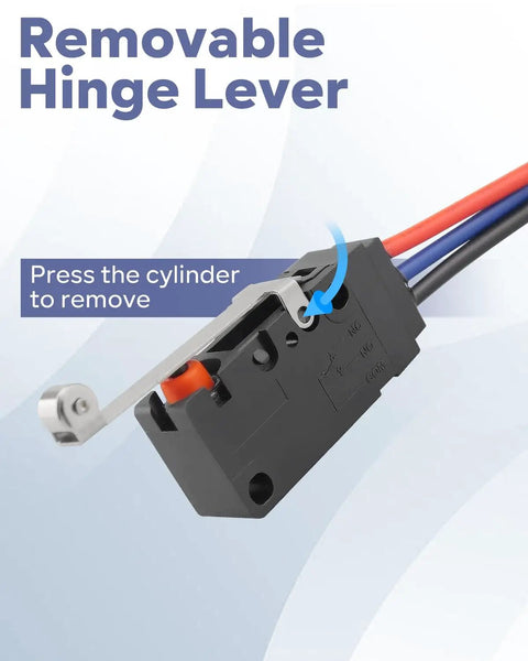 All Weather Waterproof Microswitch With Track Roller Bar showing removable hinge lever for indoor outdoor use SPDT 3 Pin 10A 125/250V