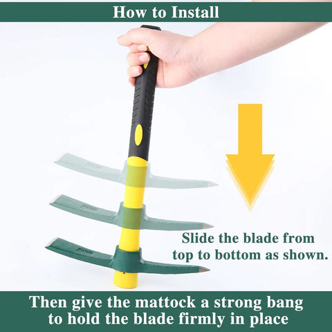 Installation of 15 Inch Pick Mattock Hoe With Fiberglass Handle Heavy Duty Forged Weeding Tool for Digging and Gardening