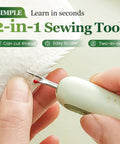 Close-up of 2 In 1 Needle Threader And Seam Ripper for Sewing Enthusiasts and Seniors in use on fabric seam.