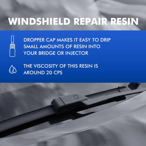 Windshield Repair Kit Two Bottles Of Glass Chip And Crack Repair Liquid For All Glass Types Fast DIY Fix For Windshields Windows Mirrors And Glasses With Easy Application label highlighting resin application instructions