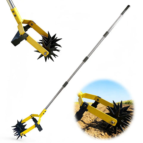2 In 1 Garden Rotary Cultivator With Adjustable Handle For Loosening Soil Aerating The Lawn Reseeding Grass Weeding And Soil Mixing Manual Yard Tiller on soil