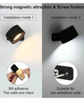 Lightess LED Wall Sconce 19 RGB Colors Dimmable, Rechargeable Sconces showing installation modes with adhesive and screw fixation.