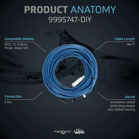 Genuine Replacement 98 Ft Blue 3-Wire Communication Cable With Swivel For Tangle-Free Operation Heavy-Duty Pro-Grade Remote