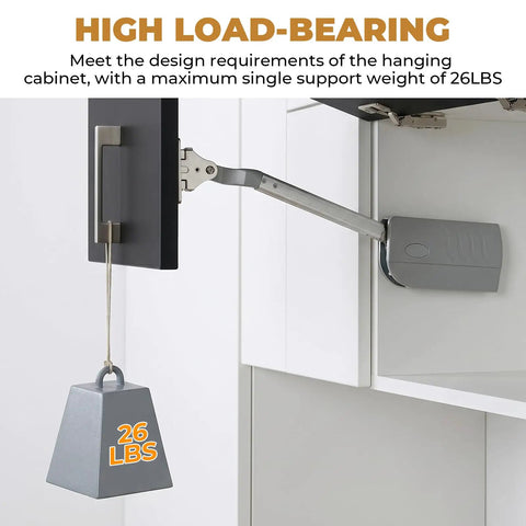 Smooth Operating Cabinet Lift Up Hinge With Hydraulic Buffer demonstrating 26.45 lb load capacity in aluminum alloy cabinet door hardware