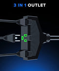 Heavy Duty 30 Foot 14 AWG Extension Cord with 3 prong grounded plug and 3 outlets indoor SJTW cable close-up