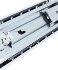 Close-up of Heavy Duty Full Extension Drawer Slides With Lock 40 Inch 1 Pair Detachable Quick Release Latches in silver metal