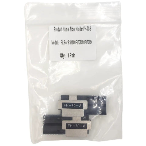 Heavy Duty 2 Pcs Set Of 8 Core Ribbon Fiber Holder Sheath Clamps And Chucking Jigs, FH-70-8 model, packaged for Fujikura splicers.