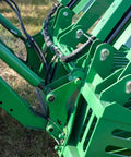 Side view of 72 Inch Grade 50 Skeleton Rock Grapple Bucket For Tractors With Open Tine Design Fits John Deere Hook And Pin