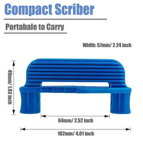 Heavy Duty Two Piece Center Scriber Set With Dead On Marking And Offset Position Gauge For Woodworking And Carpentry Fits Standard Pencils Features Eight Imperial Sizes Plus Built In Magnet For Reliable Shop Work, showing dimensions in blue