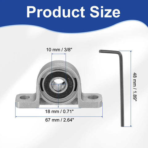 Rugged Workhorse Pillow Block Bearing Three Eighths Inch Bore Vertical Zinc Alloy Steel Mounted Flange Self Aligning Insert Bearing Housing Set Of 2 KP000 3/8 in bore, 67 mm length, 18 mm height, with hex key