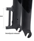 Close-up of the dropout area of a rigid mountain bike fork for 26 27.5 29 inch wheels aluminum alloy 1 1 8 inch steerer.