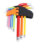 Super Cool 9 Piece Hex Wrench Set With Chrome Steel Ball Heads In Vibrant Colors For DIYers And Pros To Fix Stuff Fast And Keep Your Tools Organized. 9-piece metric hex keys with ball heads and color-coded holders