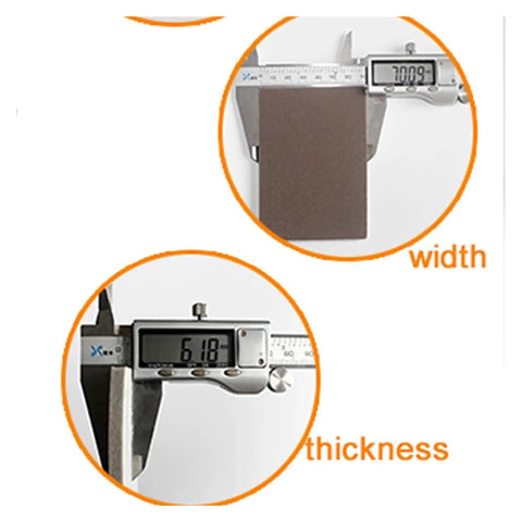 Caliper measuring dimensions of Top Grade 20Pcs Wet Dry Flocking Sanding Sponge Discs for precise use in auto body detailing.