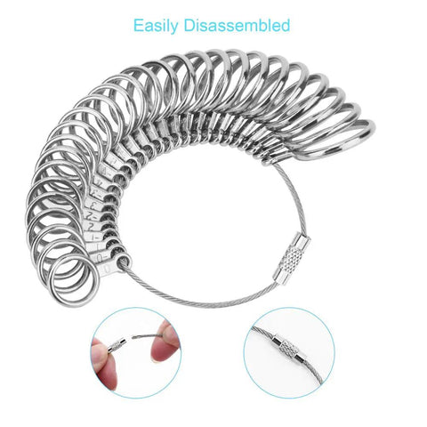 Ring Sizer Kit With 27 Stainless Steel Gauges US Size 0 To 13 Including Half Sizes Two Reusable Finger Belts One With Magnifier And Bonus Polishing Cloth For Men And Women Jewelry At Home, stainless steel ring gauges