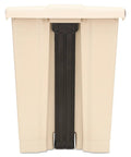 Side view of Fire Safe Step-On Receptacle, 18-Gallon Rectangular Beige Trash Can, Heavy-Duty Pedal, Durable Polyethylene Waste Bin.